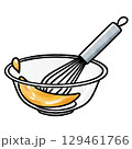 ボウルに入った液体を泡立て器で混ぜている様子のカラーイラスト 129461766