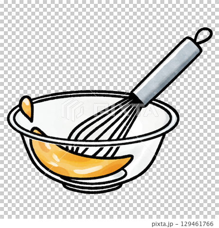 ボウルに入った液体を泡立て器で混ぜている様子のカラーイラスト 129461766