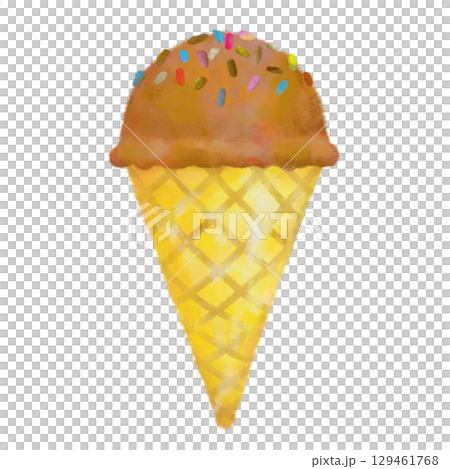 Hand-drawn stylish ice cream cone with chocolate topping 129461768