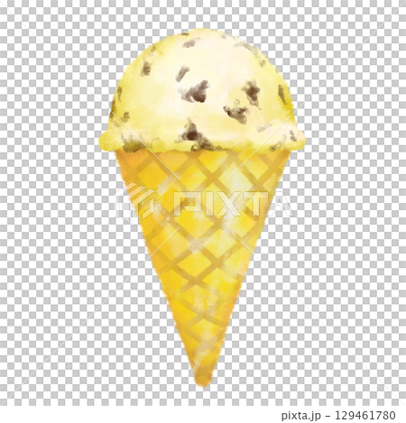 Hand-drawn stylish ice cream cone, cookie, vanilla Hand-drawn stylish ice cream cone, cookie, vanilla 129461780