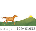 走る馬のイラスト　朝日に向かって疾走する　年賀状などに 129461932