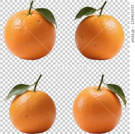 Oranges and orange leaves seamless pattern 129462035