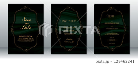 Elegant Dark Green Marble Wedding Invitation Set with Gold Frame-Luxury Emerald Design Elegant Dark Green Marble Wedding Invitation Set with Gold Frame-Luxury Emerald Design 129462241