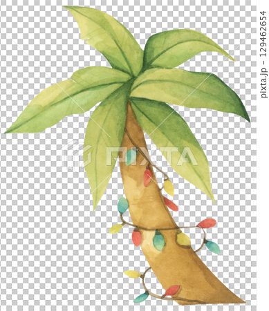 Watercolor palm tree with Christmas ornaments Watercolor palm tree with Christmas ornaments 129462654