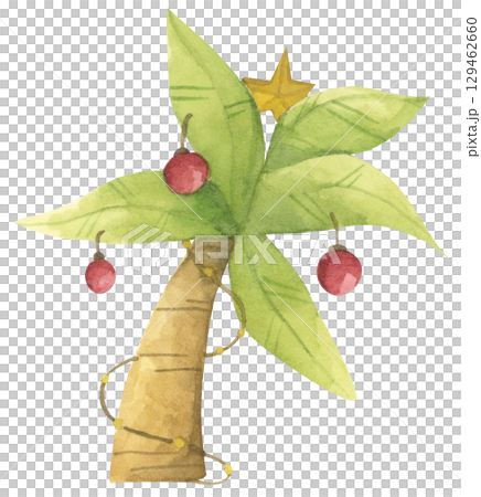 Watercolor palm tree with Christmas ornaments Watercolor palm tree with Christmas ornaments 129462660