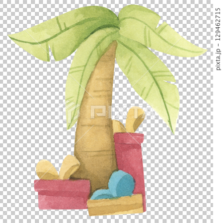 Watercolor palm tree with Christmas ornaments Watercolor palm tree with Christmas ornaments 129462715