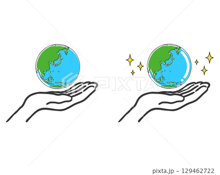 地球を持つ手のイラスト（日本周辺）2　ベクター 129462722
