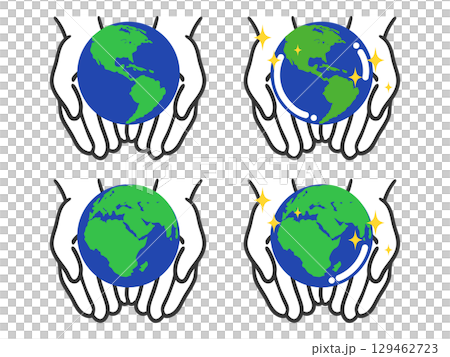 雙手捧著的地球儀插圖（美洲和非洲）向量 129462723