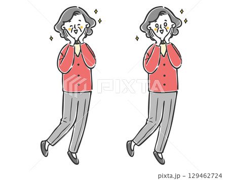 喜んでいるシニア女性 全身 ベクター 喜んでいるシニア女性 全身 ベクター 129462724