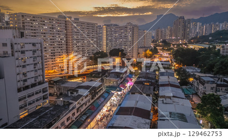 Aug 7 2025 twilight of Traditional wet market in Ngau Chi Wan Hong Kong 129462753