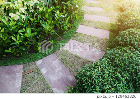 Idea of Stone and cement tile design for paving walkway in the garden. Design And Decorative Garden. 129462826