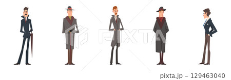 Victorian Gentleman in Elegant Suit with Respectful Manner Standing Vector Set Victorian Gentleman in Elegant Suit with Respectful Manner Standing Vector Set 129463040