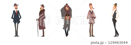 Victorian Gentleman in Elegant Suit with Respectful Manner Standing Vector Set Victorian Gentleman in Elegant Suit with Respectful Manner Standing Vector Set 129463044