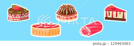 Sweet Strawberry Dessert and Confection with Cream Vector Set 129463063