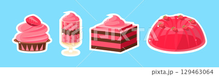 Sweet Strawberry Dessert and Confection with Cream Vector Set 129463064