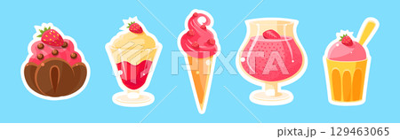 Sweet Strawberry Dessert and Confection with Cream Vector Set Sweet Strawberry Dessert and Confection with Cream Vector Set 129463065