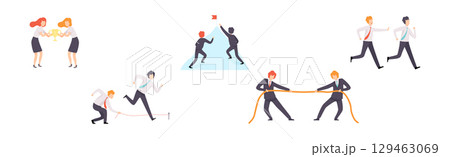 Man and Woman Business Worker Character Engaged in Professional Career Competition Vector Set Man and Woman Business Worker Character Engaged in Professional Career Competition Vector Set 129463069