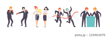 Man and Woman Business Worker Character Engaged in Professional Career Competition Vector Set Man and Woman Business Worker Character Engaged in Professional Career Competition Vector Set 129463070