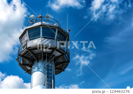 Airport control tower reaching for the sky on a sunny day Airport control tower reaching for the sky on a sunny day 129463276