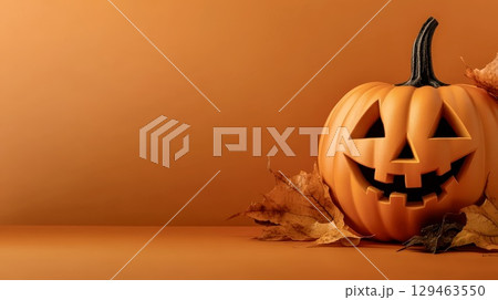 Halloween jack o lantern pumpkin orange background spooky decor 129463550