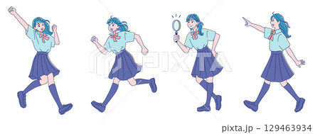 元気なアニメ調の女子生徒　半袖制服　全身 129463934