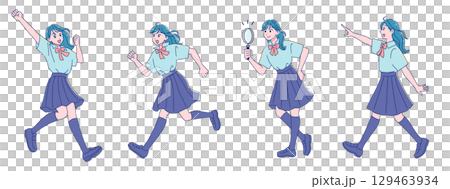 元気なアニメ調の女子生徒　半袖制服　全身 129463934