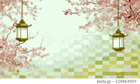 桜とランタンの和風イラスト背景イメージ 129463937