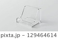 Acrylic pen stand isolated on white background, empty transparent holder, photorealistic front view 129464614