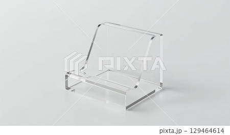 Acrylic pen stand isolated on white background, empty transparent holder, photorealistic front view 129464614