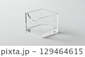 Acrylic pen stand isolated on white background, empty transparent holder, photorealistic front view 129464615