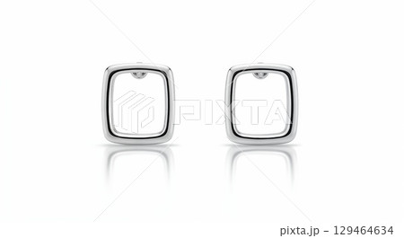Open square earrings isolated on white background, modern pair, photorealistic minimalist front view 129464634