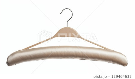 Padded hanger isolated on white background, fabric-covered soft accessory, photorealistic centered 129464635