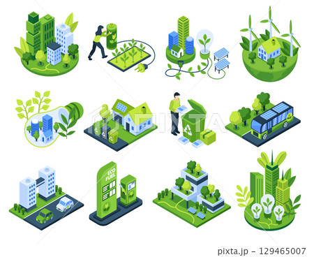 Eco Smart City Isometric Original Element Set 129465007