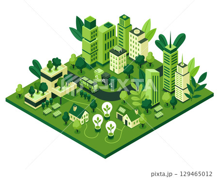 Smart City with Renewable Energy and Infrastructure Isometric Composition 129465012