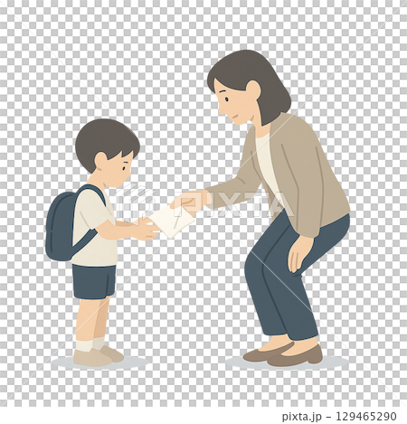 A mother giving a handkerchief to her child 129465290