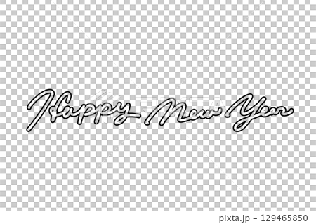 黑白輪廓的新年快樂字體 129465850