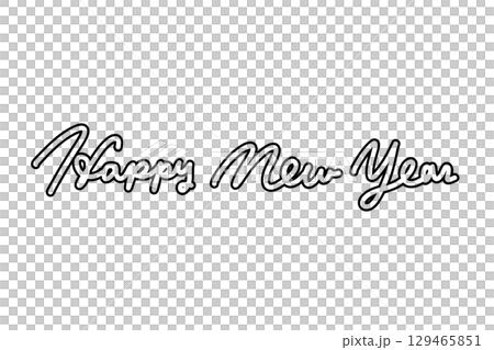 黑白輪廓的新年快樂字體 129465851