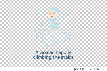 A woman happily climbing the stairs (no main line) 129466167