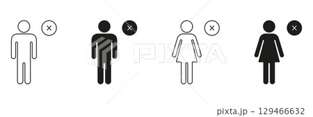 Male And Female Prohibition Icon Set. Gender Restriction And Access Denied Outline And Silhouette Symbol Collection. No Entry For Men And Women. Isolated Vector Illustration Male And Female Prohibition Icon Set. Gender Restriction And Access Denied Outline And Silhouette Symbol Collection. No Entry For Men And Women. Isolated Vector Illustration 129466632