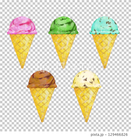 手繪時尚冰淇淋套裝，大理石 129466826