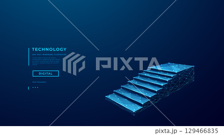 Digital staircase in low poly wireframe style. Career growth metaphor 129466835