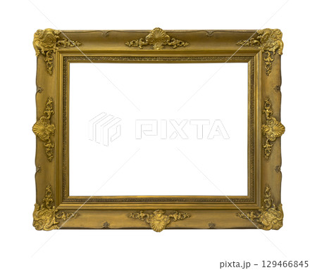 Antique golden picture frame isolated on white background with clipping path Antique golden picture frame isolated on white background with clipping path 129466845