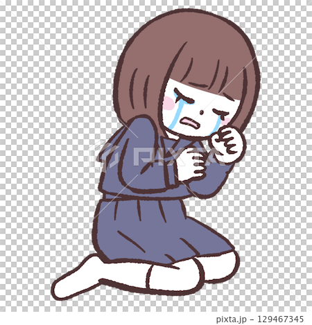 Illustration of a crying female student Illustration of a crying female student 129467345