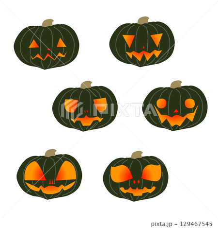 セイヨウカボチャ(栗南瓜)のジャック・オー・ランタンのイラスト6パターン セイヨウカボチャ(栗南瓜)のジャック・オー・ランタンのイラスト6パターン 129467545