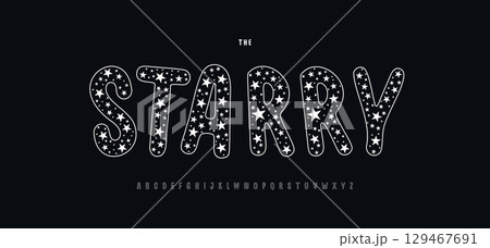 Rounded dreamy starry sky alphabet, night-sky logo font, cozy typeface for celestial headline, starlit sleepwear typography, child nursey typographic design. Soft toddler typeface. Vector typeset. Rounded dreamy starry sky alphabet, night-sky logo font, cozy typeface for celestial headline, starlit sleepwear typography, child nursey typographic design. Soft toddler typeface. Vector typeset. 129467691
