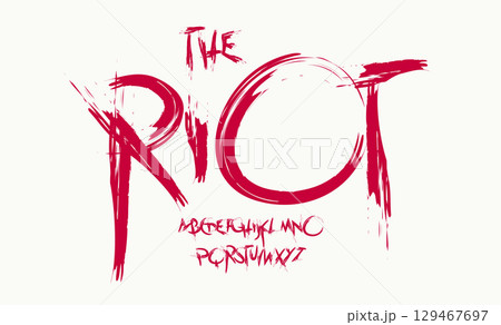 Grunge brush alphabet, scratchy textured font, rebellious horror typeface for protest poster, punk logo, wild expressive headline, raw typographic design, modern distressed typography. Vector typeset. 129467697