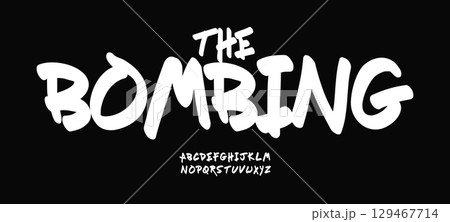 Graffiti street alphabet, freestyle brush font for skate logo, hip hop sign headline, dynamic hand drawing typographic design, modern urban marker brush pen typography. Vector typeset. 129467714