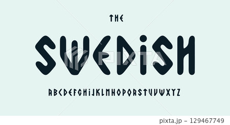 Nordic rune alphabet, ancient scandinavian font, ethnic runic typeface for viking logo, sweden headline, Viking primal typography, folklore typographic design. Vector typeset. 129467749
