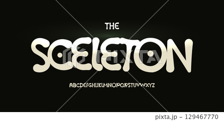 Rounded skeleton alphabet, bold rounded letters, creepy cartoon font for Day of the Dead party holiday logo, calavera festival headline, funky pirate typographic design. Vector typeset. Rounded skeleton alphabet, bold rounded letters, creepy cartoon font for Day of the Dead party holiday logo, calavera festival headline, funky pirate typographic design. Vector typeset. 129467770