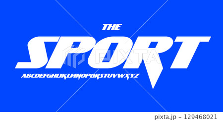 Retro racing alphabet, bold oblique letters, heavy e-sport font for fast game logo, dynamic headline, automotive typography, competitive typographic design, sport team branding. Vector typeset. 129468021